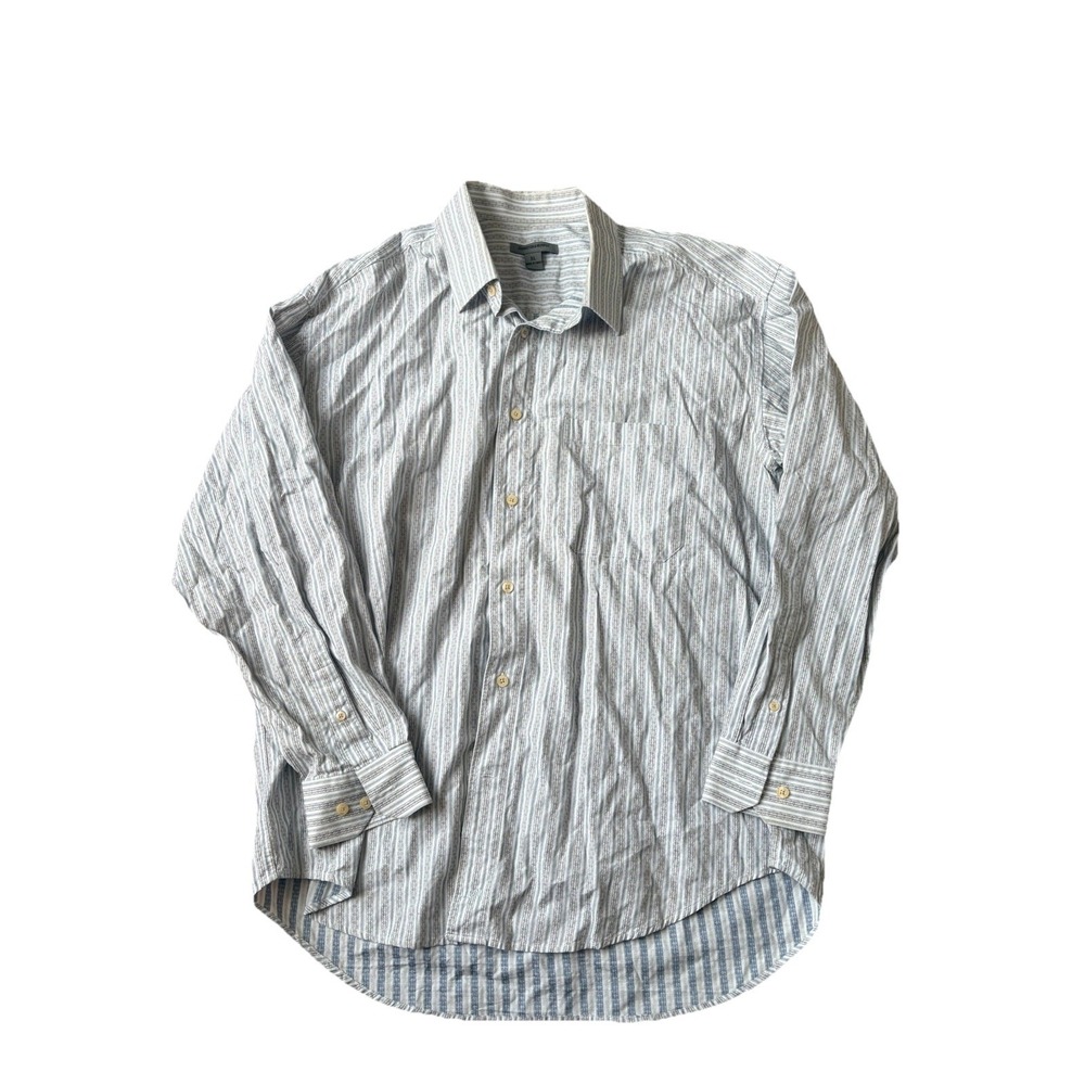 Johnston & Murphy White Paisley Button Down Shirt Mens XL Geometric‎ Stripe